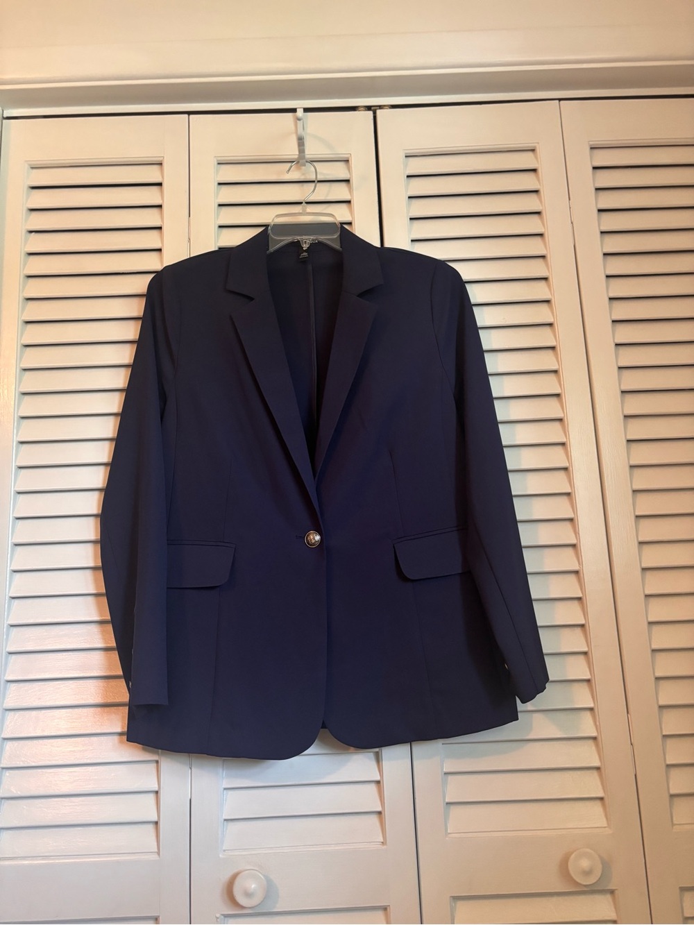 Preppy Aqua Women's Navy Blazer Gold Buttons Light Shoulder Pads Unlined